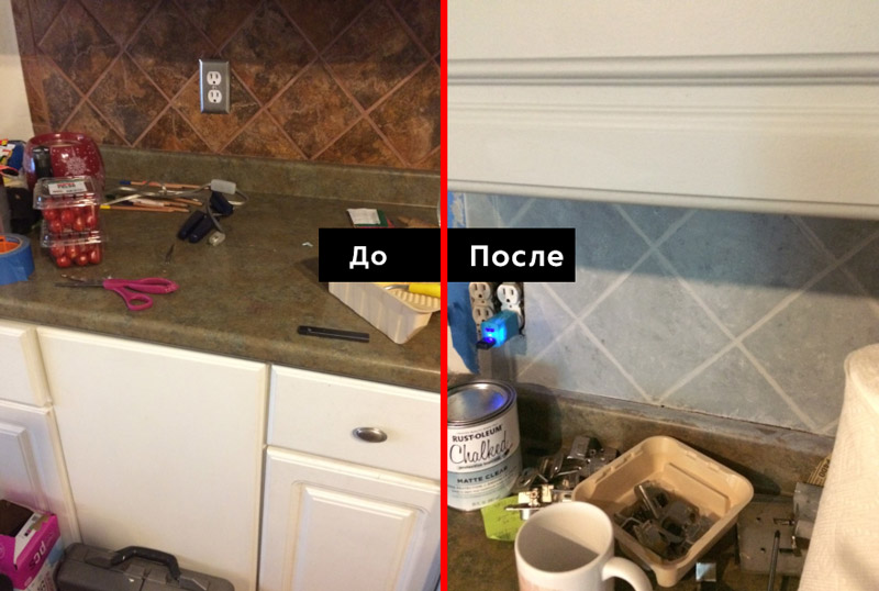 Покраска плитки на кухне до и после 2