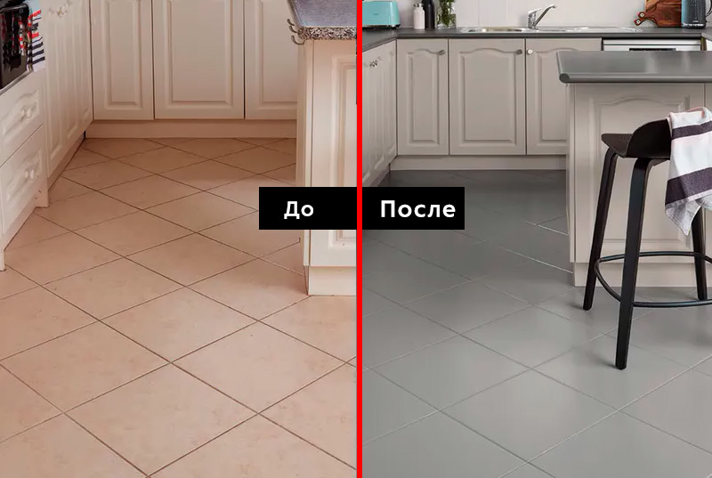 Покраска плитки на кухне до и после 4