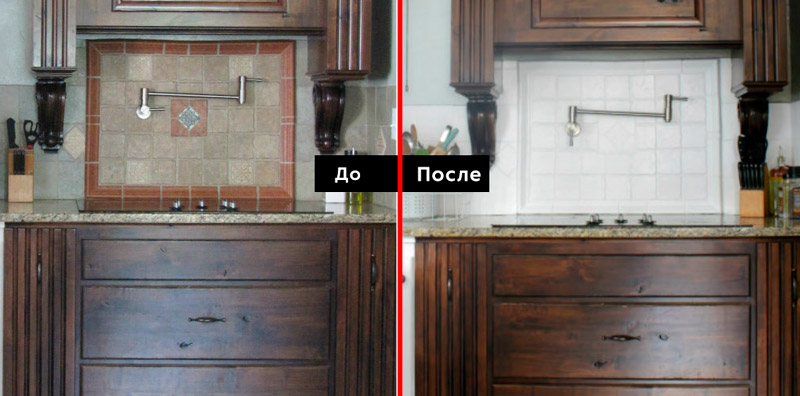 Покраска плитки на кухне до и после 5