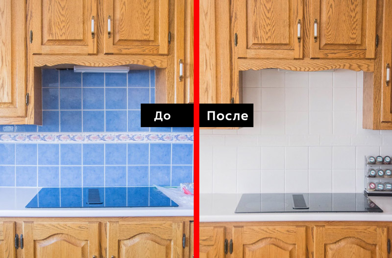 Покраска плитки на кухне до и после 8