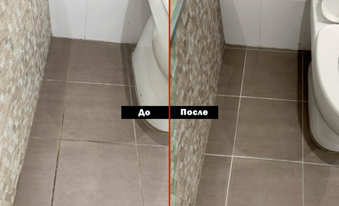 Покраска затирки в ванной до и после