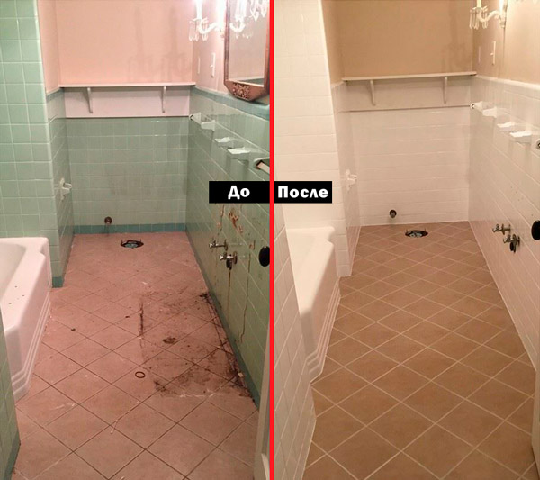 Покраска ванной комнаты до и после